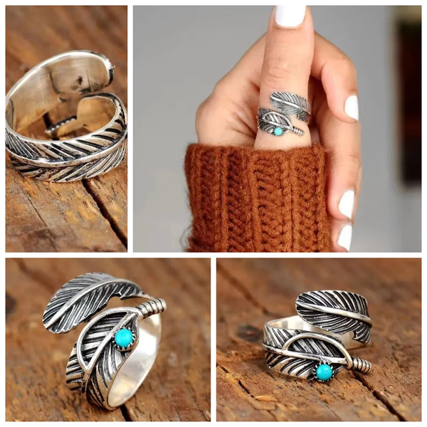 BOHO PLUMA TURQUESA ANILLO