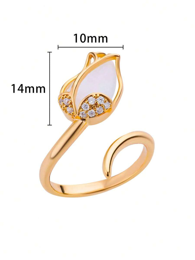 Anillo Flor Tulipan Cristal + Caja Regalo